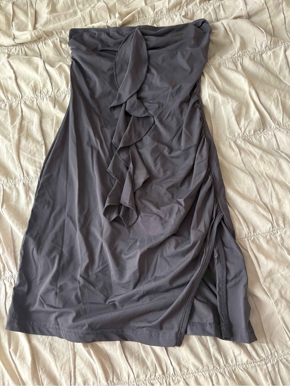 Princess Polly Strapless Ruffle Mini Dress in Charcoal